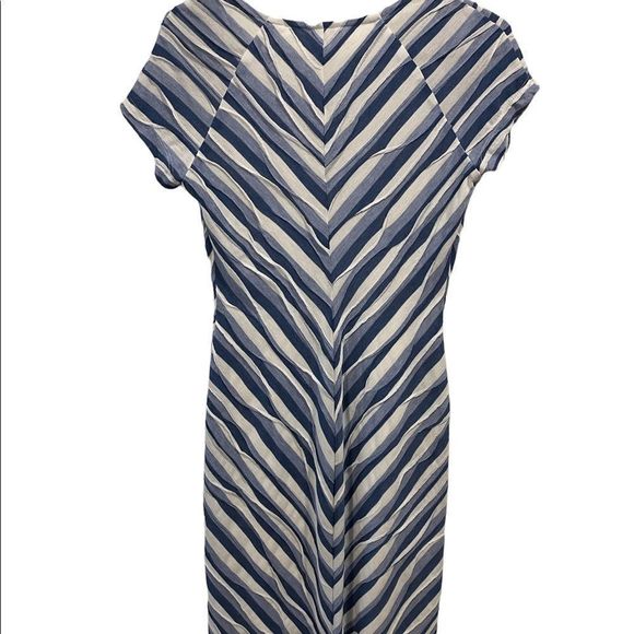 Eci New York Textured Fancy Weave Knit Blue and White Striped Dress - Picture 3 of 6